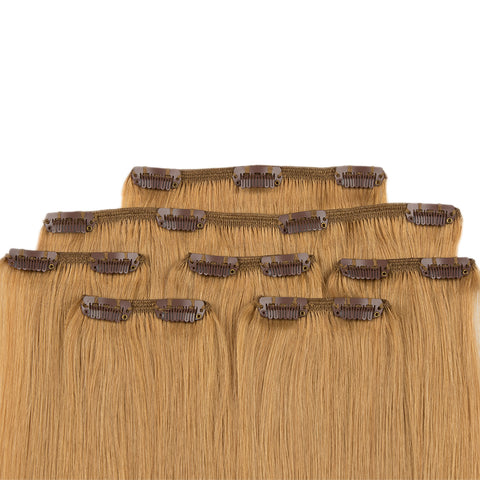 Image of Rebecca Fashion Remy Clip In Human Hair Extensions Straight Clip on Human Hair Brown Blonde Color 7 Pcs