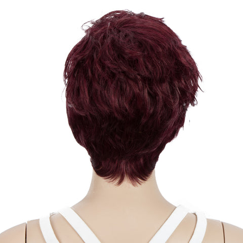Image of Rebecca Fashion Human Hair Wigs For Women Pixie Cut Wigs 9 Inch Curly Wig Red Color