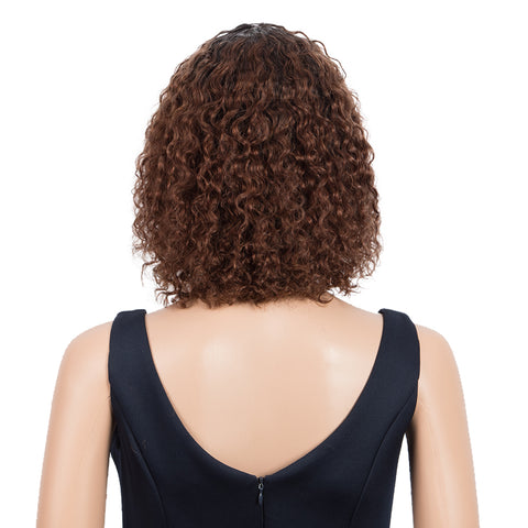 Image of Rebecca Fashion Short Curly Wigs with Bangs Kinky Curly Wigs for Black Women 14 Inch Remy Ombre Brown Wig