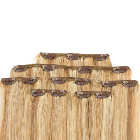 Image of Rebecca Fashion Remy Clip In Human Hair Extensions Straight Clip on Human Hair Piano Blonde Color 7 Pcs