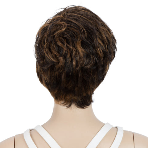 Image of Rebecca Fashion Human Hair Wigs For Women Pixie Cut Wigs 9 Inch Curly Wig Brown Color