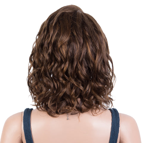 Image of Rebecca Fashion Human Hair Lace Front Wigs 5 inch Side Lace Part Wigs 12 inch Water Wavy Wig Brown Color