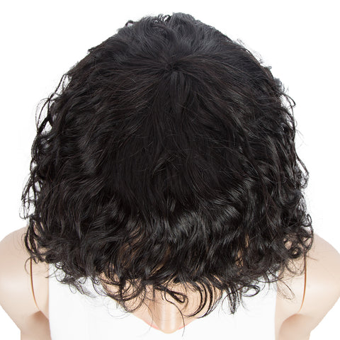 Image of Rebecca Fashion Short Human Hair Bob Wigs with Bangs Curly Wavy Wig for Black Women Natural Black Color Wigs with Curly Bangs