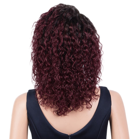 Image of Rebecca Fashion Human Hair Lace Front Wigs 5 inch Side Lace Part Wigs 14 inch Curly Wavy Wig for Black Women Ombre Burgundy Red Color
