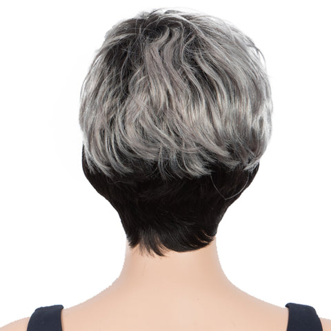 Image of Rebecca Fashion Human Hair Wigs For Women Pixie Cut Wigs 9 Inch Curly Wig Grey Color