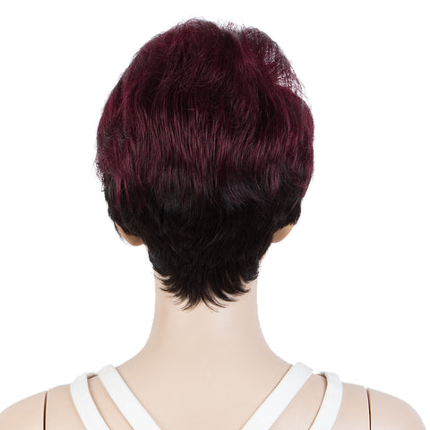 Image of Rebecca Fashion Human Hair Pixie Cut Wigs Pixie Bob Wig with Hand-tied Hairline Dark Wine Red Color