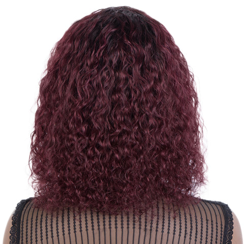 Image of Rebecca Fashion Short Curly Wigs with Curly Bangs Kinky Curly Wigs for Black Women Virgin Remy Wig Can Be Restyled Ombre Burgundy Red Color