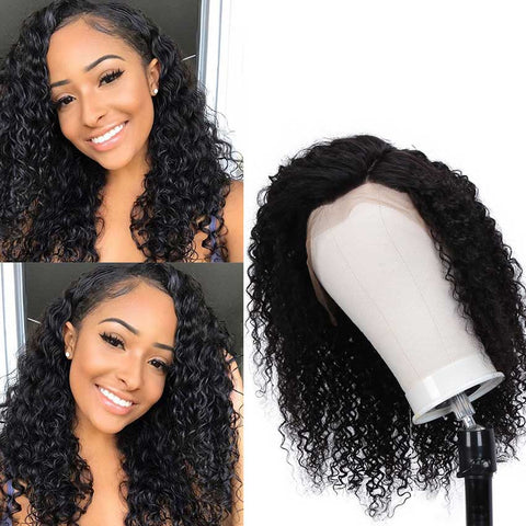 Image of Rebecca Fashion 4x4 Lace Front Wigs Kinky Curly Human Hair Wigs 150% Density Natural Black Color