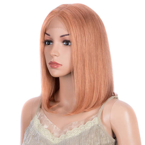 Image of Rebecca Fashion Orange Bob Wig 12 Inch Human Hair Part Lace Wig