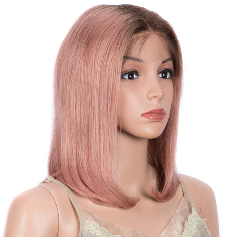 Image of Rebecca Fashion Straight Part Lace Human Hair Pink Bob Wigs With Bady Hair 12inch