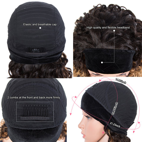 Image of Rebecca Fashion Headband Wigs 100% Human Hair Deep Curly Wigs Ombre Brown Blonde Color 150% Density