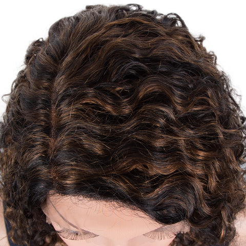 Image of Rebecca Fashion Human Hair Lace Front Wigs 5 inch Side Lace Part Wigs 14 inch Curly Wavy Wig for Black Women Natural Color