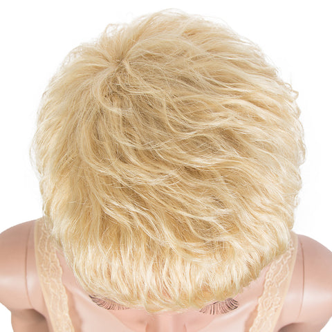 Image of Rebecca Fashion Human Hair Wigs Pixie Cut Wigs 9 Inch Short Curly Wig Blonde Color