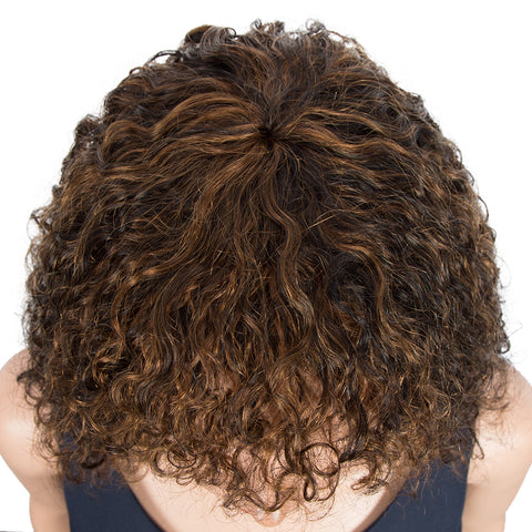 Image of Rebecca Fashion Short Curly Wigs with Curly Bangs Kinky Curly Wigs for Black Women 14 Inch Remy Brown Wig
