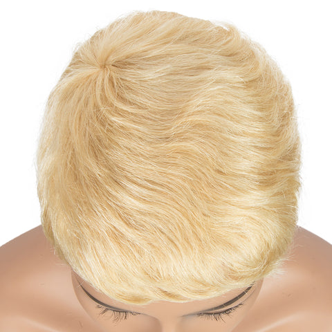 Image of Rebecca Fashion Human Hair Wigs For Women 9 Inch Short Curly Pixie Cut Wigs Blonde Color