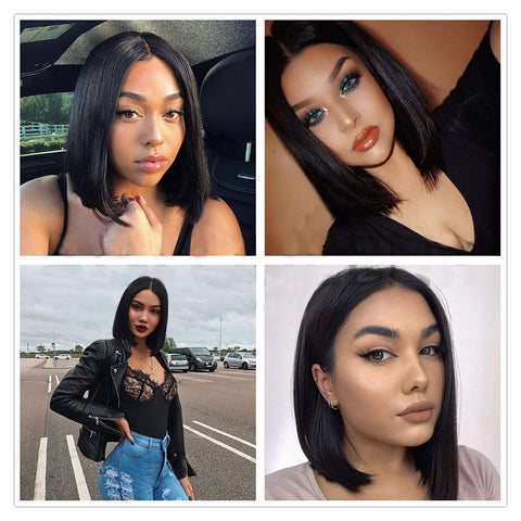 Image of Rebecca Fashion Short Straight Bob Wigs Human Hair 13x4 Lace Front Wigs Pre Plucked with Baby Hair 11 Inch