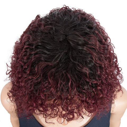 Image of Rebecca Fashion Short Curly Wigs with Bangs Kinky Curly Wigs for Black Women 14 Inch Remy Ombre Wine Red Wig