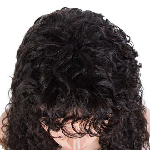 Image of Rebecca Fashion Deep Wave Human Hair Wigs with Bangs Remy Human Hair Wig with Curly Bangs for Black Women Natural Black color