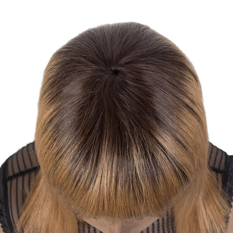 Image of Rebecca Fashion Human Hair Wigs With Bangs For Women Non-lace Wig Ombre Honey Blonde Color