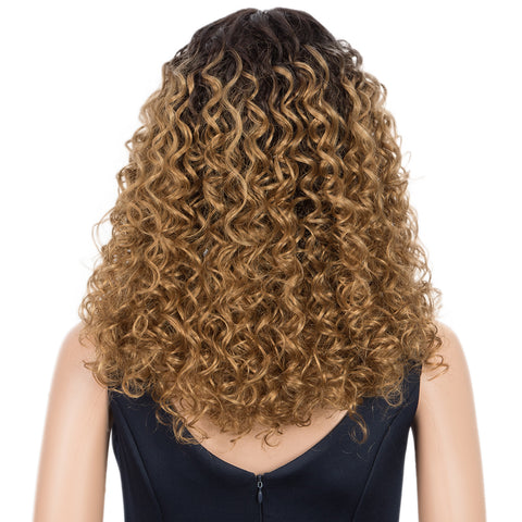 Image of Rebecca Fashion Human Hair Lace Front Wigs 4.5 inch Middle Lace Part Wigs 16 inch Curly Wig for Women Ombre Blonde Color