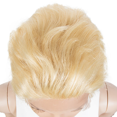 Image of Rebecca Fashion Human Hair Pixie Cut Wigs Pixie Bob Wig with Hand-tied Hairline Blonde Color
