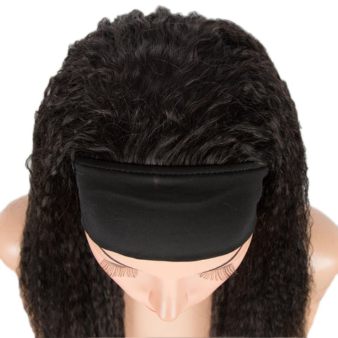 Image of Rebecca Fashion Remy Human Hair Headband Wig Kinky Straight Headwrap Wigs 150% Density Natural Color