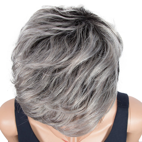 Image of Rebecca Fashion Human Hair Wigs For Women Pixie Cut Wigs 9 Inch Curly Wig Grey Color