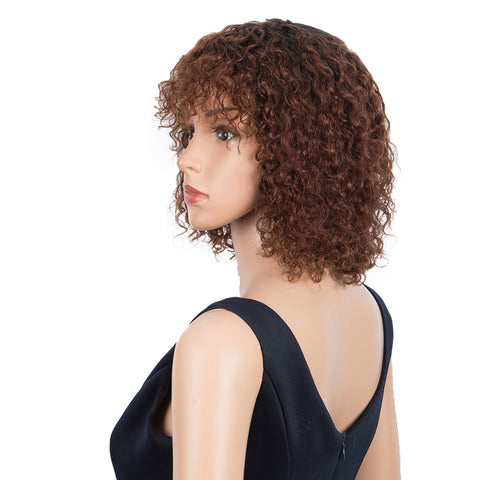 Image of Rebecca Fashion Short Curly Wigs with Bangs Kinky Curly Wigs for Black Women 14 Inch Remy Ombre Brown Wig