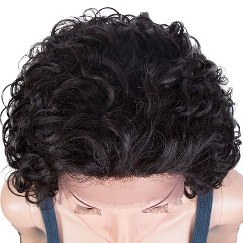 Image of Rebecca Fashion Remy Human Hair Wigs 13x2 Lace Frontal Wigs Short Curly Hair Wig 150% Density Natural Black Color