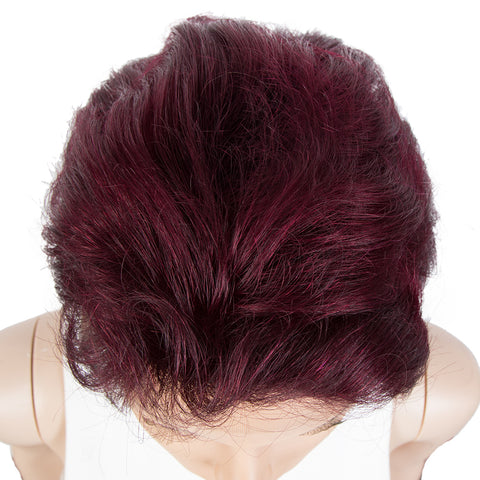 Image of Rebecca Fashion Human Hair Pixie Cut Wigs  Pixie Bob Wig with Hand-tied Hairline Dark Wine Red Color