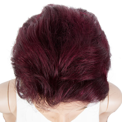 Image of Rebecca Fashion Human Hair Pixie Cut Wigs Pixie Bob Wig with Hand-tied Hairline Dark Wine Red Color