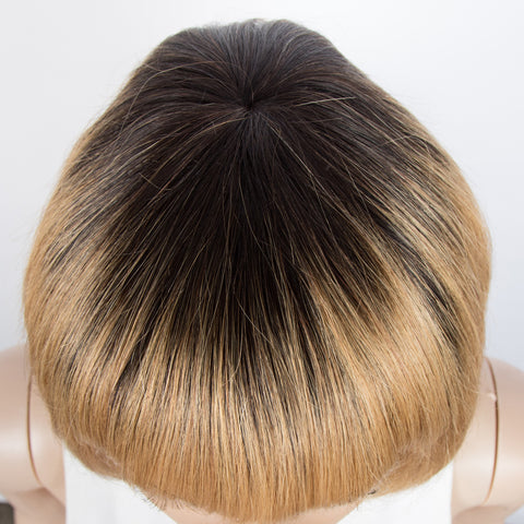 Image of Rebecca Fashion Straight Bob Wigs With Bangs Human Hair Ombre Colors