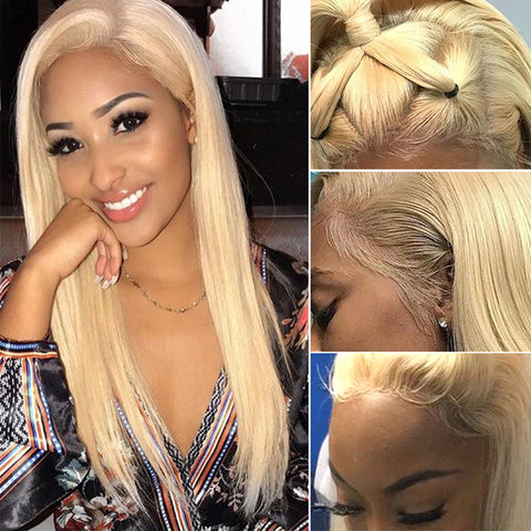 Image of Rebecca Fashion #613 Blonde 13x4 Lace Frontal Wigs Straight Human Hair Wigs 150% Density