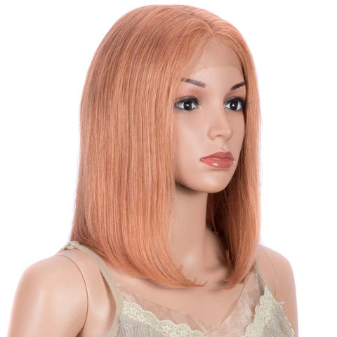 Image of Rebecca Fashion Orange Bob Wig 12 Inch Human Hair Part Lace Wig
