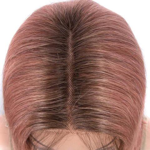 Image of Rebecca Fashion Straight Part Lace Human Hair Pink Bob Wigs With Bady Hair 12inch