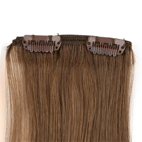 Image of Rebecca Fashion Remy Clip In Human Hair Extensions Straight Clip on Human Hair Wood Brown Color 7 Pcs