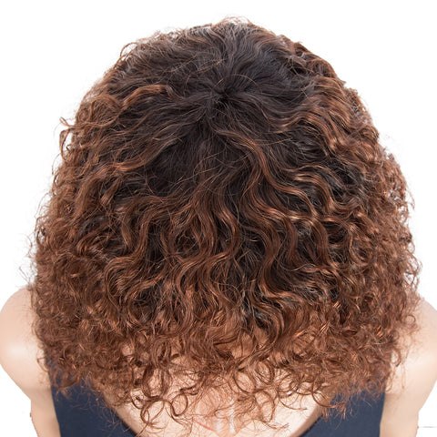 Image of Rebecca Fashion Short Curly Wigs with Bangs Kinky Curly Wigs for Black Women 14 Inch Remy Ombre Brown Wig