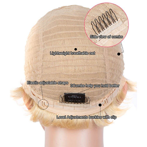 Image of Rebecca Fashion Blonde Pixie Cut Wigs HD Lace Front Wigs Human Hair Short Straight Boy Cut Wigs for Women