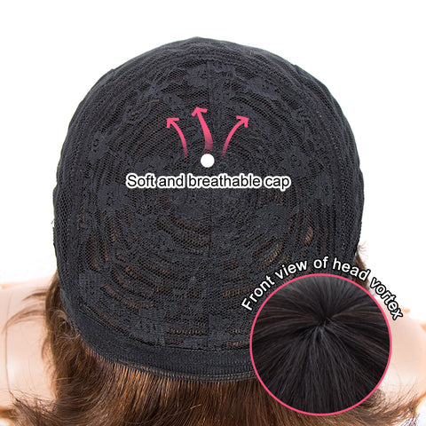 Image of Rebecca Fashion Short Body Wavy Human Hair Wigs With Bangs for Black Women Wavy Bob Wig Medium Brown Color