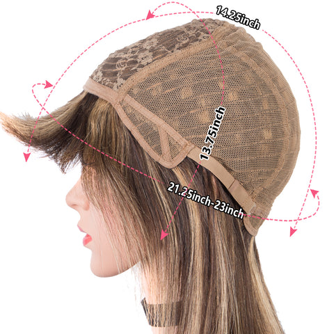 Image of Rebacca Fashion Ombre Brown Color Straight Human Hair Wigs With Bangs For Women Full Machine Made Human Hair Wigs