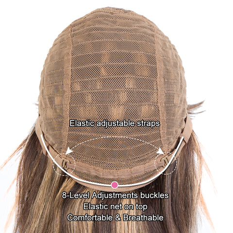 Image of Rebacca Fashion Ombre Brown Color Straight Human Hair Wigs With Bangs For Women Full Machine Made Human Hair Wigs