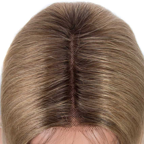 Image of Rebecca Fashion Brown Blonde Highlights Bob Wig 12 Inch Part Lace Human Hair Wig