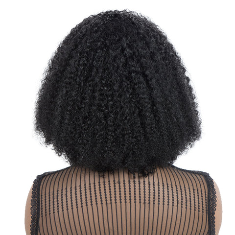Image of Rebecca Fashion Virgin Human Hair Wigs with Bangs Kinky Curly Wigs for Black Women Natural Black color