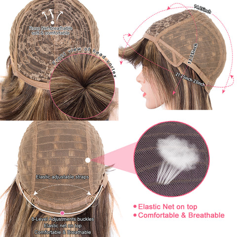 Image of Rebacca Fashion Ombre Brown Color Straight Human Hair Wigs With Bangs For Women Full Machine Made Human Hair Wigs