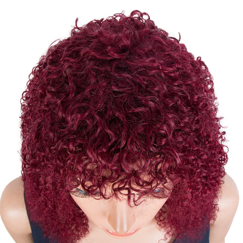 Image of Rebecca Brazilian Short Curly Bob Wig Human Hair Wigs With Bangs Machine Made Wigs For Women Remy Curly Bob Wig Burgundy Color