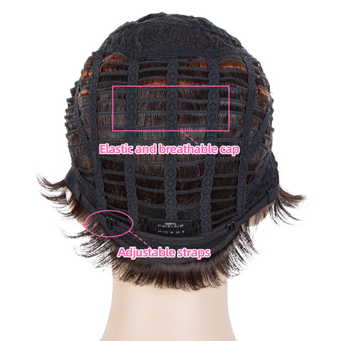 Image of Rebecca Fashion Human Hair Pixie Cut Wigs Pixie Bob Wig with Hand-tied Hairline Dark Wine Red Color