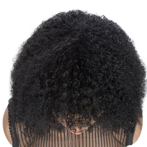 Image of Rebecca Fashion Virgin Human Hair Wigs with Bangs Kinky Curly Wigs for Black Women Natural Black color