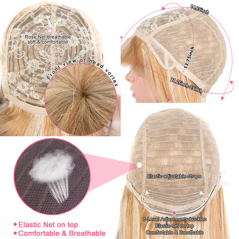 Image of Rebacca Fashion Ombre Blond Color Straight Human Hair Wigs With Bangs For Women Full Machine Made Human Hair Wigs