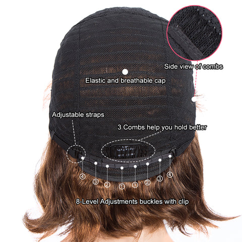 Image of Rebecca Fashion Short Body Wavy Human Hair Wigs With Bangs for Black Women Wavy Bob Wig Medium Brown Color