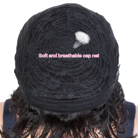 Image of Rebecca Fashion Short Curly Wigs with Curly Bangs Kinky Curly Wigs for Black Women Virgin Remy Natural Black Wig Can Be Restyled